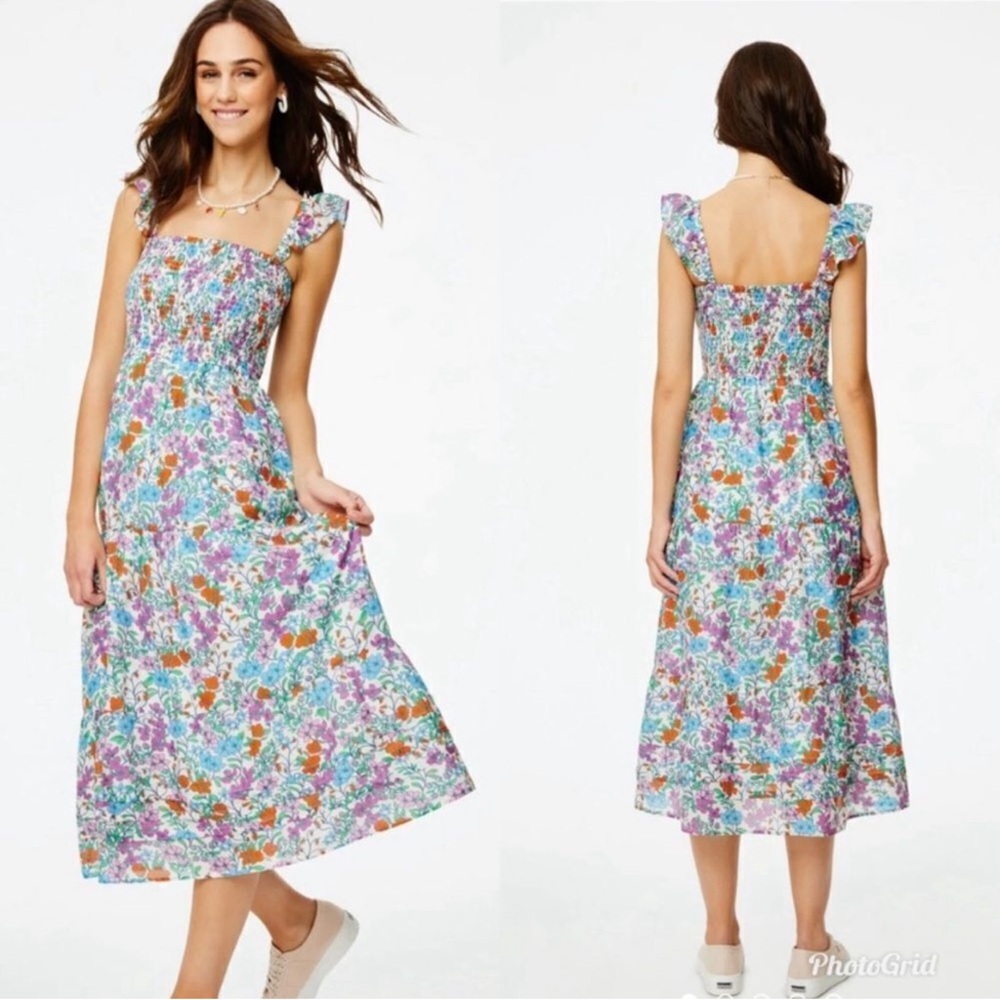 Anthropologie Roller Rabbit Blomst Doe silk & cotton floral shirred sundress